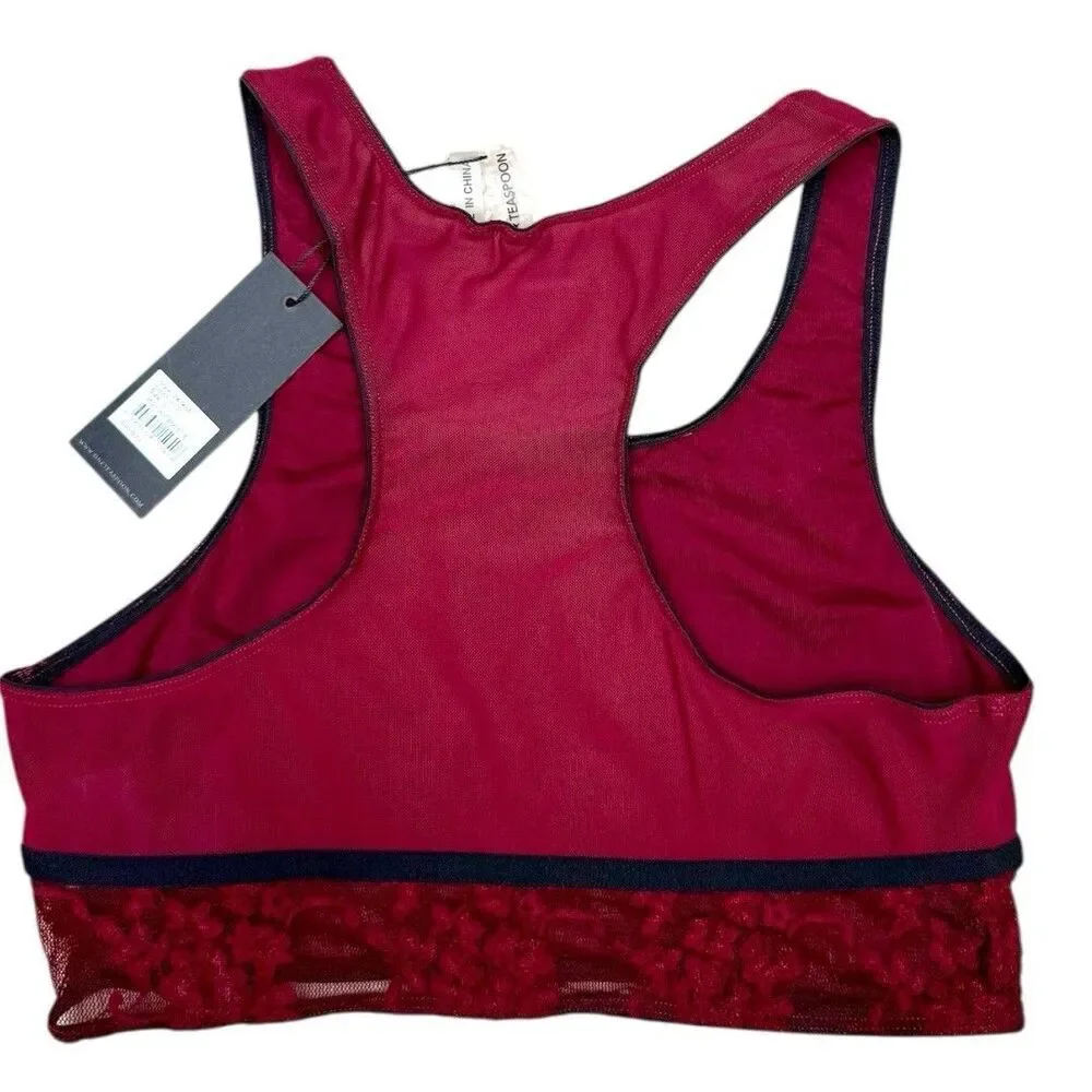 One Teaspoon Wine Red Mesh Lace Bralette Size Small Casual Loungewear Bra